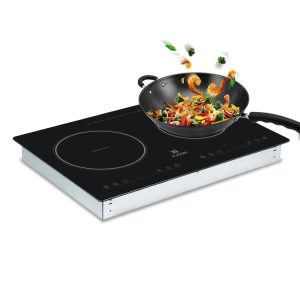 ZJEQB 2 burner portable induction cooktop 110v with two independent touch control devices 12 inches Bulit-in&Countertop,rv stove, Kids Lock & Timer,1800W LED,Ceramic Smooth Glass electric furnace
