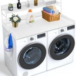 VEVOR 2-Tier Washer Dryer Countertop with Shelf, 54" x 27" Wooden Laundry Countertop with 2 Hooks & Anti-Slip Pads, Washer and Dryer Covers for The Top for Laundry Room Organization and Storage, White