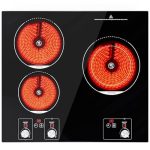 ADVWIN 3 Burner Electric Cooktop 24 Inch Knob Control Built-in Ceramic Stove Top with Child Safty Lock, Timer, 10 Power Setting, Over-Temperature Protection, 5200W, 220v, Hard Wire(No Plug)