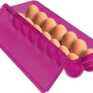 Utopia Home Egg Container For Refrigerator - 14 Egg Container With Lid & Handle, Egg Holder For Refrigerator, Egg Storage & Egg Tray (Purple, Pack of 1)
