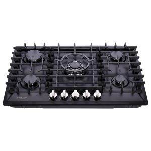 Yeakcco 30 Inch Gas Cooktop, Built-in 5 Burners Stainless Steel Gas Stovetop Propane/Natural Gas Convertible Stove Top Dual Fuel Gas Hob (Black)