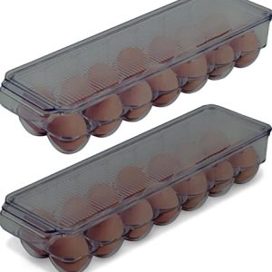 Utopia Home Egg Container For Refrigerator - 14 Egg Container With Lid & Handle, Egg Holder For Refrigerator, Egg Storage & Egg Tray (Grey, Pack of 2)