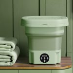 Walbest Mini Portable Washing Machine, 8L Foldable Small Washers Machine for Baby Clothes, Underwear, 2-in-1 Washing Machine & Spin Dry Folding Travel Laundry Tub for Cleaning Sock Small Rags Green U