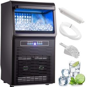 VEVOR 110V Countertop Ice Maker 70LB/24H, 350W Automatic Portable Ice Machine with 11LB Storage, 36Pcs per Tray, Auto Operation, Blue Light, Include Water Filter, Drain Pipe, Scoop