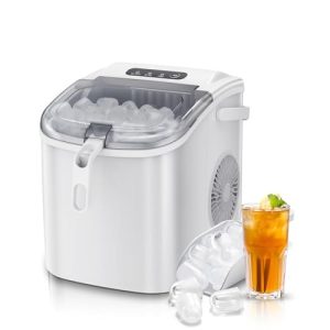 Antarctic Star Countertop Ice Maker Portable Ice Machine, Basket Handle,Self-Cleaning Ice Makers, 26Lbs/24H, 9 Ice Cubes Ready in 6 Mins, S/L ice, for Home Kitchen Bar Party (White)