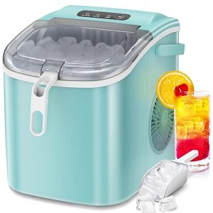 Antarctic Star Countertop Ice Maker Portable Ice Machine, Basket Handle,Automatic-Cleaning Ice Makers, 26Lbs/24H, 9 Ice Cubes Ready in 6 Mins, S/L ice, for Home Kitchen Bar Party (Green)