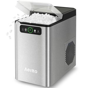 Aeitto Nugget Ice Maker 40Lbs/24H, Countertop Soft Chewable Ice Pebble Ice Machine, One-Click Operation, Auto Self-Cleaning Ice Makers with Scoop&Basket for Home, Office, Kitchen, Party