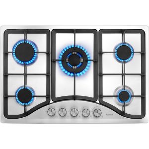 VEVOR 30-inch Gas Cooktop, 5 Burners Built-in Gas Stove Top, Max 12250BTU NG/LPG Convertible Stainless Steel Natural Gas Hob, with Thermocouple Protection for Camping, RV, Apartment