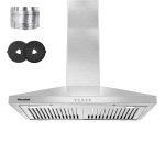 30 inch Wall Mount Range Hood 450 CFM Over Stove Vent Stainless Steel Vent Hood with Ducted Exhaust Vent Push Button 2 LED Lights 3-Speeds Exhaust Fan 2 Pcs Charcoal Filters (Model 303)