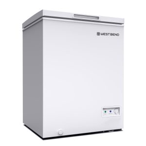West Bend Chest Freezer with Adjustable Temperature Control, Free-Standing with Single Flip-Up Lid, Manual Defrost with Drain Perfect for Homes, Garages, Basements, 5-Cu.Ft, White