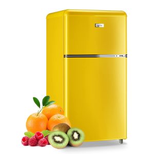 WANAI Compact Mini Refrigerator 3.5 Cu.Ft Small Refrigerator with Freezer, Retro Mini Fridge with Dual Door,7 Adjustable Thermostat, Adjustable Shelves For Dorm, Office Bedroom, Yellow