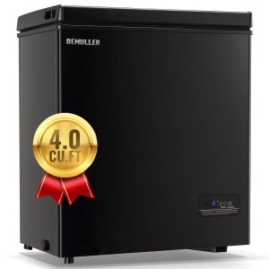 4.0 Cu.Ft Deep Freezer with Electronic Control Freestanding Freezers with 2 Hanging Stainless Steel Basket Mini Freezer Top Open Door Compact Freezer Ideal for Office Basement Kitchen Black