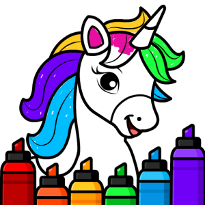 Unicorn Coloring Games for Kids: Free Rainbow Glitter Coloring Book & Drawing for Girls