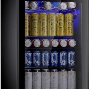 Antarctic Star Beverage Cooler 145 Can Mini Fridge Glass Door for Soda Beer Wine Glass Door Stainless Steel Small Drink Refrigerator Digital Display for Home, Office Bar,4.4cu.ft