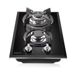 Anlyter 12 Inch Gas Cooktop, 2 Burner Built-in Stovetop Tempered Glass LPG/NG Convertible Dual Fuel Sealed Hob - Black