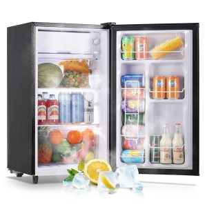 WANAI Refrigerator 3.2 Cu.Ft Single Door Fridge with freezer Refrigerator with 5 Adjustable Temperature LED Lights Removable Storage Shelves Apartment size Refrigerator for Bedroom Dorm Office Silver