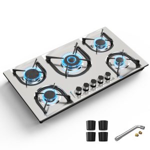 36 inch Gas Cooktop, Gas Stove Top with 5 High Efficiency Burners, Nafewin Propane Stove Top Built-in Stainless Steel Gas Hob with Thermocouple Protection, NG/LPG Convertible Gas Stovetop