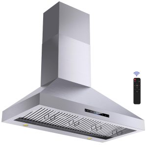 Wall Mount Range Hood 48 inch，Kitchen Hood in Stainless Steel With Ducted,1200 CFM Stove Hood with Remote/Gesture/Touch Control，4 Speed Exhaust Fan