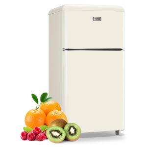 WANAI Mini Fridge Dual Door Refrigerator with Freezer, Compact Refrigerator with Adjustable Temperature & Removable Glass Shelves, Fridge for Apartment/Dorm/Office/Kitchen, Energy Saving White