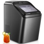 55lbs Countertop Nugget Ice Maker – Pebble Ice Machine, Soft Chewable Pellets in 5 Min, 55Lbs/24H, 3lb. Capacity, Waterline-Compatible, Self-Cleaning, Stainless-Steel + Scoop (Black)
