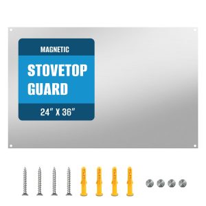 24" By 36" Stainless Steel Stove Backsplash, Reversible Ultra Flat Splatter Guard Range Hood Backsplash, Easy Clean Wall Shield Magnetic Metal Panel