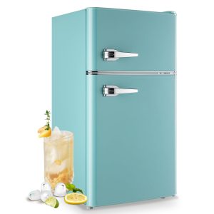 WANAI Compact Mini Refrigerator Small Refrigerator with Freezer, Retro Mini Fridge with Dual Door,7 Adjustable Thermostat, Adjustable Shelves For Dorm, Office Bedroom, Blue