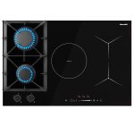 30 Inch Gas Cooktop Mix Induction Cooktop Combo with 5 Burners Built-in Hybrid 12000 BTU Boost 6700W,Grill Bridge Mode 9 Power Levels Safety Lock