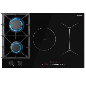 30 Inch Gas Cooktop Mix Induction Cooktop Combo with 5 Burners Built-in Hybrid 12000 BTU Boost 6700W,Grill Bridge Mode 9 Power Levels Safety Lock