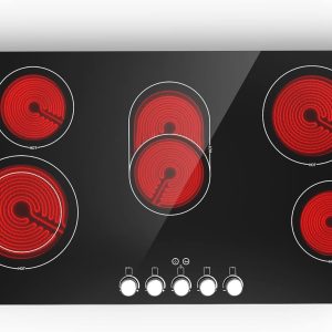 VBGK Electric cooktop 36 inch,240V 8600W 36 inch Induction Cooktop,Built-in and Countertop Electric Stove Top,Knob Control 9 Heating Level Timer & Kid Safety Lock