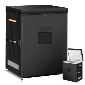 ZUYIYI Chest Freezer Protector, Outdoor 5 Cubic Feet, 420D Oxford Waterproof Full Cover with Top Cover, Zipper Pocket, 28"L x 23"W x 34"H, Black