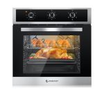 AMZCHEF 24" Single Wall Oven, 2.65 Cu.ft. Built-in Electric Wall Oven with 5 Cooking Functions, 360° ROTATING ROTISSERIE, 2200W, Mechanical Knobs Control, Timer, Stainless Steel Wall Oven for Kitchen