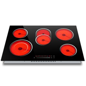 30 Inch Electric Cooktop, Nefaracy 5 Burner Electric Stove Top with Slider Control, 8400W Built-in Ceramic Cooktop with Dual Oval Zone, Timer & Safety Lock, Hot Surface Indicator, 220V, Hard Wire
