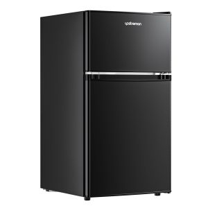 Upstreman 3.2 Cu.Ft Mini Fridge with Freezer, Double Door Mini Fridge, Adjustable Thermostat, Mini Refrigerator for Dorm, Office, Bedroom, Black-BD321
