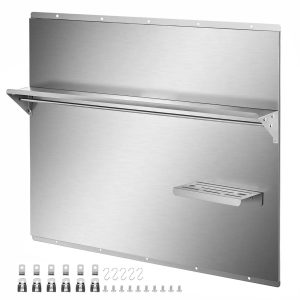 Wall cover with shelf for range hood, stainless steel rear baffle for range hood, silver splash guard, stainless steel rear baffle with storage shelf and hanger (29.5 * 29.5)