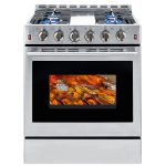 30 inch Gas Range Oven Gas Range Convection Oven Stove Stainless Steel Freestanding 5.56 cu.ft.4 Burners 42000BTU Large 3 Layers Tempered Glass Door Heavy Duty