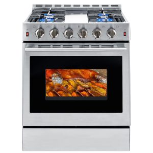 30 inch Gas Range Oven Gas Range Convection Oven Stove Stainless Steel Freestanding 5.56 cu.ft.4 Burners 42000BTU Large 3 Layers Tempered Glass Door Heavy Duty