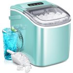 AGLUCKY Portable Ice Maker Machine Countertop with Handle,26Lbs/24H,9 Bullet Ice Ready in 7 Mins,Self-Cleaning Function with Ice Scoop and Basket,Ideal for Home Office Kitchen (Green)