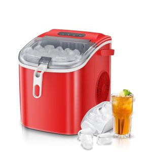 Antarctic Star Countertop Ice Maker Portable Ice Machine, Basket Handle,Automatic-Cleaning Ice Makers, 26Lbs/24H, 9 Ice Cubes Ready in 6 Mins, S/L ice, for Home Kitchen Bar Party (Red)