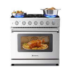 AAOBOSI 36 Inch Front Control Gas Range Oven with 6 Cooktop Burners, 6 Cu. Ft True Convection and Self Clean, Freestanding Stainless Steel Heavy Duty Gas Range Stove with Halogen Light,Large Capacity