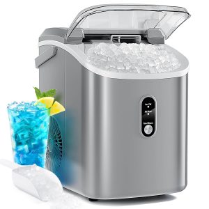 Antarctic Star Nugget Ice Maker Countertop with Soft Chewable Ice, Portable Sonic Ice Maker with Basket and Scoop, Removable Top Cover, Auto-Cleaning for Home/Party/RV/Camping (Grey)