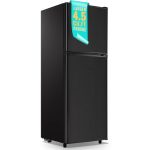 WANAI Double Door Small Refrigerator with Freezer, 4.5 Cu.Ft Large Size Fridge with 7 Level Adjustable Thermostat & Removable Shelves, Mini Refrigerator for Kitchen Apartment and Office, Black