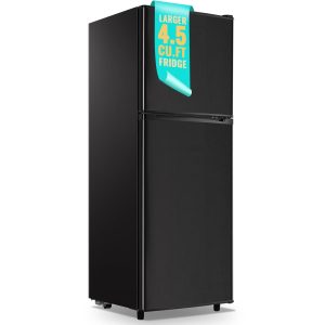 WANAI Double Door Small Refrigerator with Freezer, 4.5 Cu.Ft Large Size Fridge with 7 Level Adjustable Thermostat & Removable Shelves, Mini Refrigerator for Kitchen Apartment and Office, Black