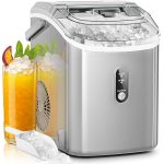 AGLUCKY Nugget Ice Maker Countertop,35lbs/24H,Portable Pebble Ice Machine with Handle,Self-Cleaning Function,Pellet Ice Maker for Home/Kitchen/Office(Grey)