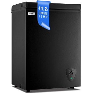 WANAI Deep Freezer Black Small Chest Freezers with Storage Basket Top Open Door Mini Compact Freezer 7 Temperature Control for Home Garage Apartment Kitchen Office
