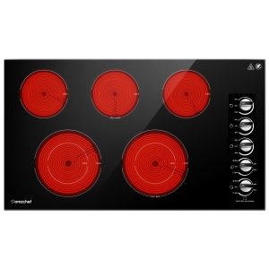 AMZCHEF Electric Cooktop 36 inch Built-in Stove with 5 Burners,8900W Power Control by Knob,Ceramic Electric Stove with Hot Surface Indicator,220V-240V