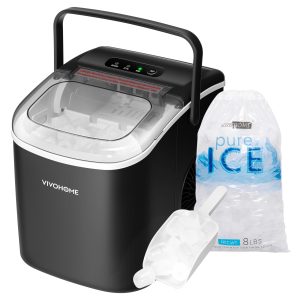 VIVOHOME Countertop Ice Maker with Handle 26lbs/Day 9 Ice Cubes in 6 Mins Portable Ice Maker Machine 10 Ice Bags and Self Cleaning Ice Cube Maker Black