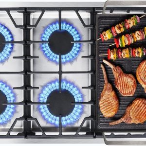 AAOBOSI 36 inch Gas Cooktop, Gas Stovetop with 72,000 BTUs 6 Burners Propane Cooktop, NG/LPG Convertible, Cast Iron Grates Stainless Steel, Ideal Gas Stoves for RV, Kitchen, Home