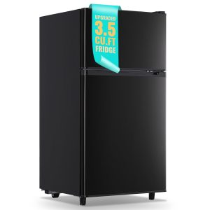 WANAI Small Refrigerator with Freezer 3.5 Cu.Ft Mini Fridge with Freezer on Top Double Door Small Fridge for Bedroom Dorm Room College Office Black
