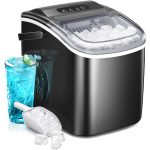 AGLUCKY Portable Ice Maker Machine Countertop with Handle,26Lbs/24H,9 Bullet Ice Ready in 7 Mins,Self-Cleaning Function with Ice Scoop and Basket,Ideal for Home Office Kitchen (Black)