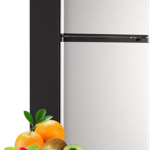 WANAI Refrigerator 3.5 Cu.Ft Refrigerator with Freezer, Retro Fridge with Dual Door,7 Adjustable Thermostat, Adjustable Shelves For Dorm, Office Bedroom, Silver